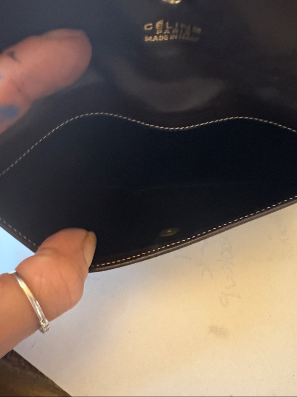 CELINE. Canvas & Leather Monogram Double sided Slim Bifold long wallet Mint - Picture 11 of 15
